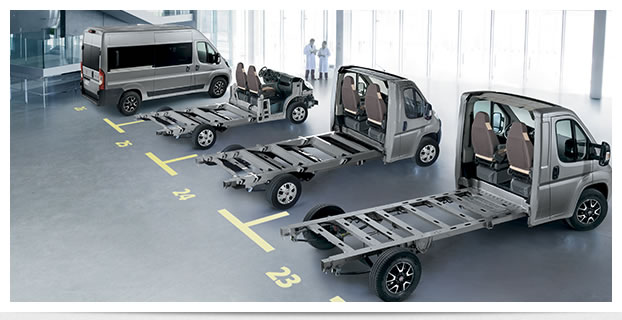 FIAT UNE VASTE GAMME: La gamme spciale de la base Camping-car Fiat Ducato est la plus vaste et la plus complte : elle compte non moins de 5 empattements, 6 longueurs de chssis, des poids divers jusqu'aux nouvelles versions de 4,4 tonnes, 4 moteurs et plus de 600 versions, qui permettent d'obtenir une solution adapte  chaque type de cellule et d'agencement de Camping-car. 