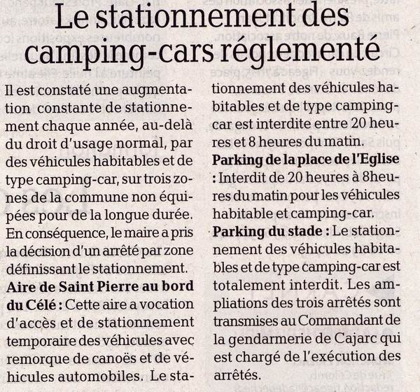 Lgislation du camping-car: Le stationnement des campin-cars rglement  Bduer dans le LOT tout prs de la ville de FIGEAC et de CAHORS.