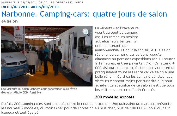 Narbonne. Camping-cars: quatre jours de salon évasion Narbonne. Camping-cars: quatre jours de salon évasion