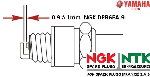 Bougies NGK DPR6EB-9 pour moteurs hors bord Yamaha : cette Bougie NGK DPR6EB-9 pour YAMAHA améliorera les performances de votre moteur, y compris lors des démarrages à froid. Réglage de l'écatement des électrodes 0,9 à 1 mm