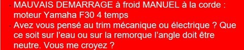 Mauvais demarrage à froid d'un moteur hors bord YAMAHA F30