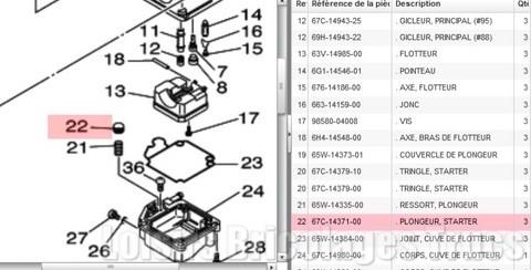 YAMAHA F30 : Le Piston De La POMPE DE REPRISE Du Carburateur KEIHIN