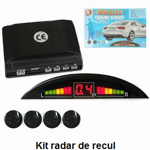 Kit radar de recul pour vhicule avec alerte visuelle et sonore.
