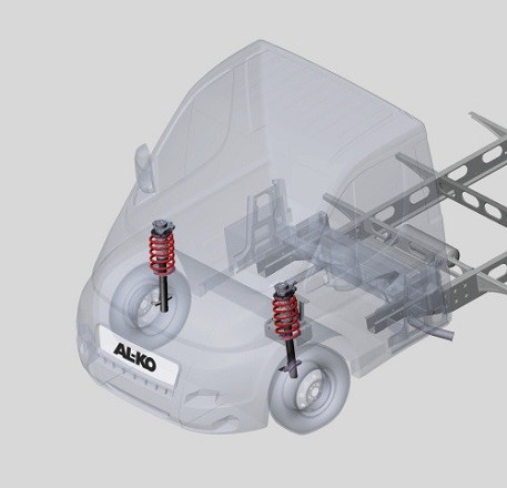 La solution unique pour plus de confort à l’avant: La jambe de force pour essieu avant ACS rend nettement plus confortable la conduite des propriétaires de véhicules avec châssis AL-KO, châssis d’origine ou fourgons sur base Fiat Ducato de type X290 et X250 (à partir de 2006).