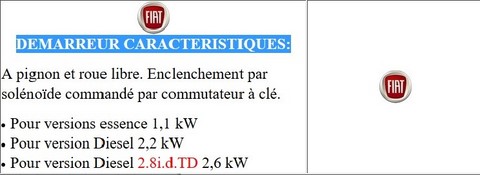 FIAT DUCATO: DEMARREUR CARACTERISTIQUES