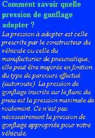 Pression de gonflage des pneus